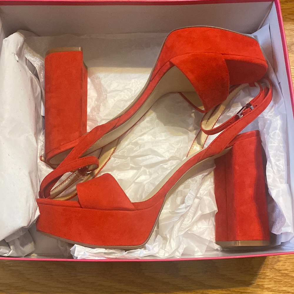 Red Suede platform sandals size 10 brand new